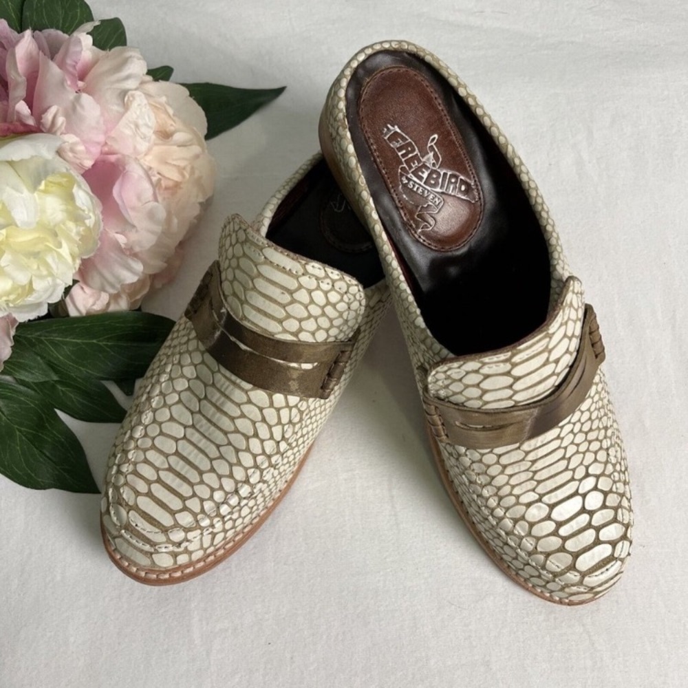 Freebird by Steven Monalisa Leather Mule Loafers Size 9 Block Heel White